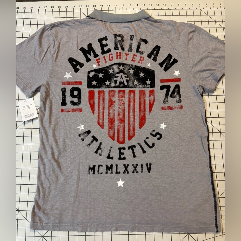 NWT American Fighter Men’s Lg Silver Grey Reactive Heritage Artisan Polo‎ Shirt